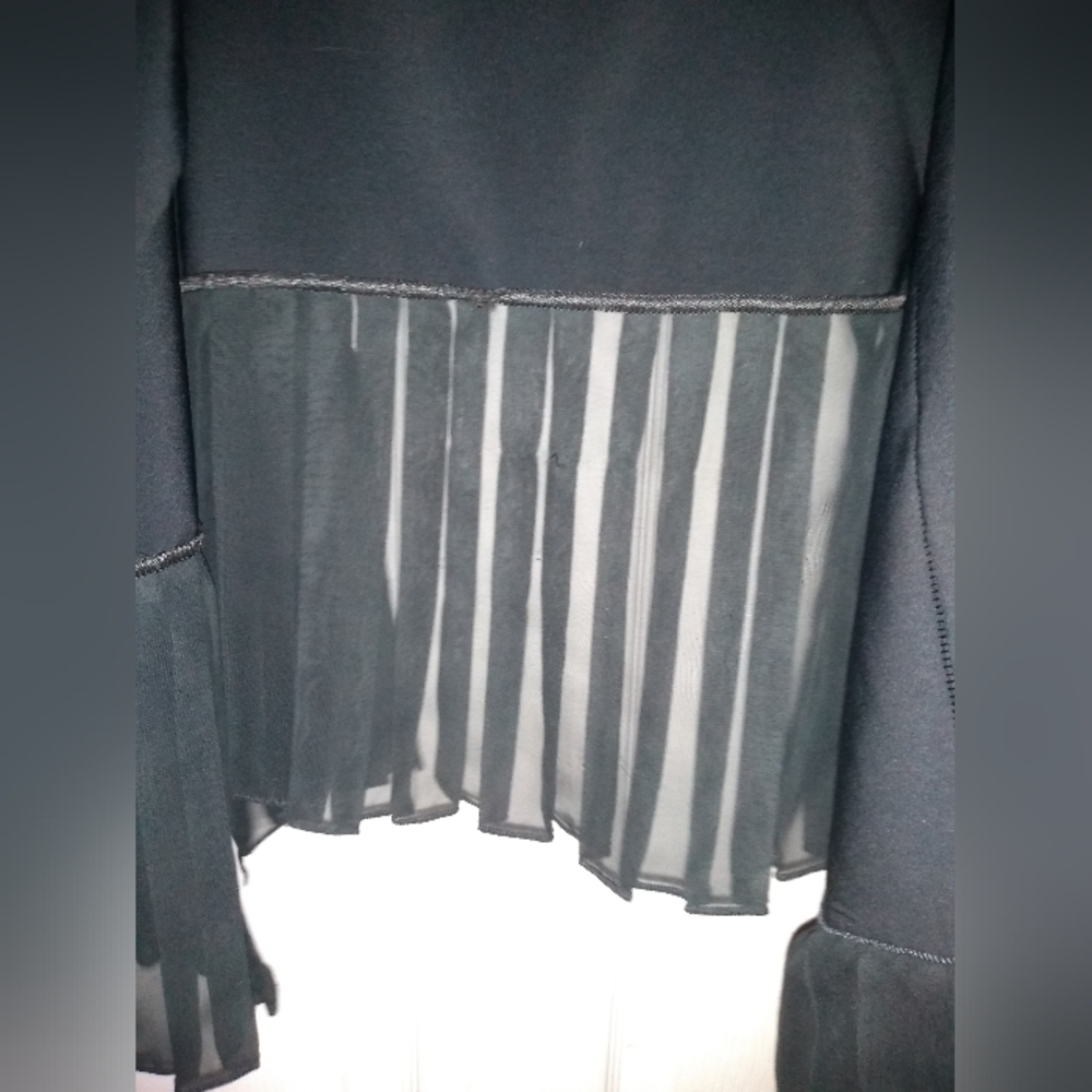 Milli Black Sheer Open Front Jacket, Size S, Pleated Hem & Cuffs, Flowy … - Picture 10 of 12